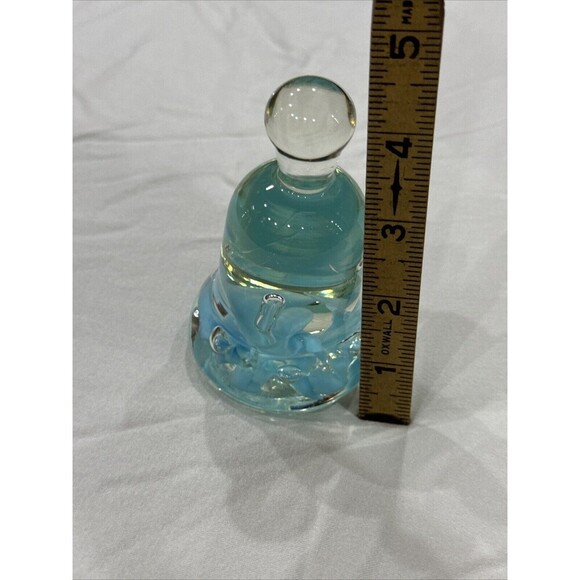 Joe St Clair Bell Paperweight Blue Flowers Art Glass Controlled Bubbles - Picture 7 of 7